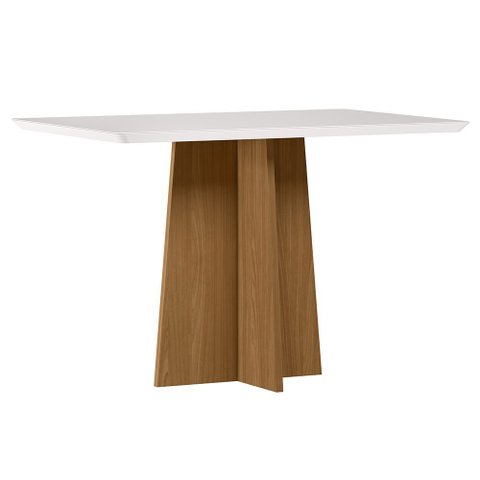 Mesa de Jantar 4 Lugares Quadrada 90cm Tampo MDF com Vidro Miraz N01 Ypê Off White - Lyam Decor