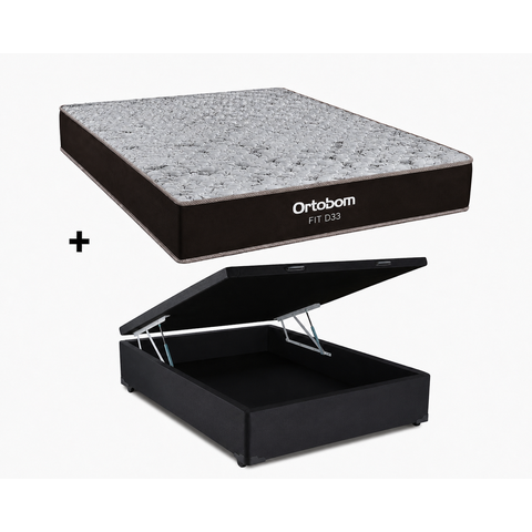 Cama Bau Casal Preto Colchão Fit D33 Espuma 138x188 - Ortobom