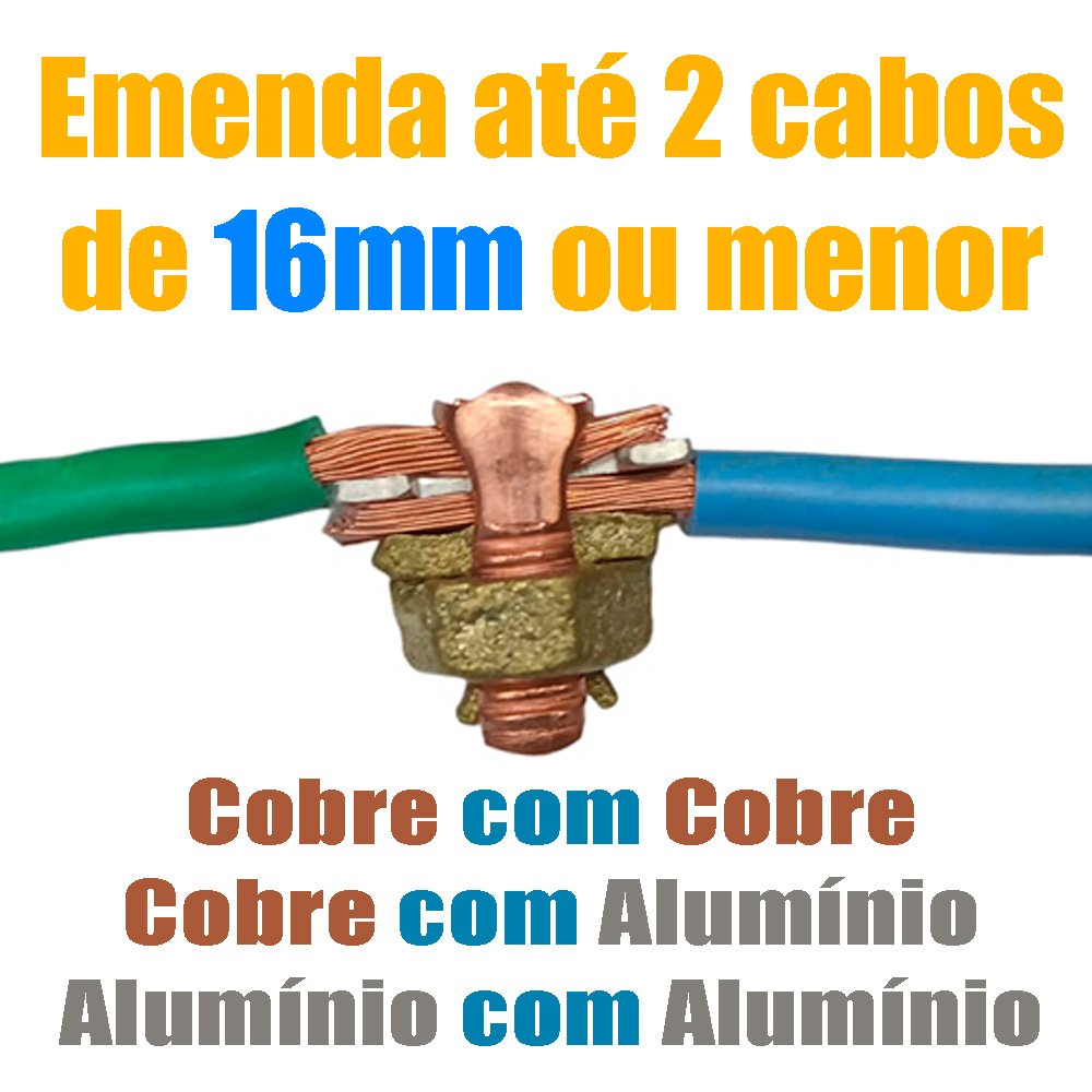 Kit 10 Split Bolt Conector Parafuso Fendido Bimetálico 16mm para Emenda Cabos Cobre Alumínio - 2