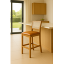 Ver imagem 1 de Kit 3 Banquetas Altas de Telinha Assento Estofado Couro Pu Caramelo Rubi Madeira Maciça Mel