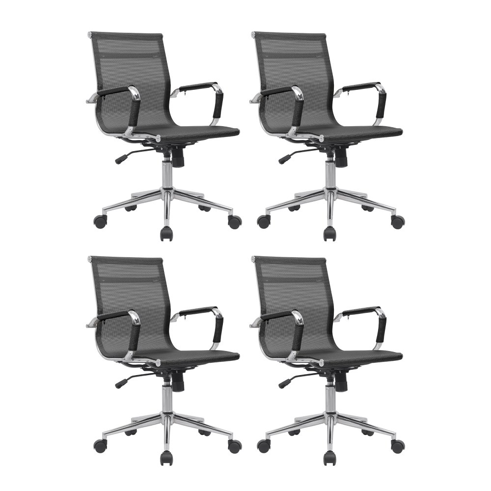 Cadeira Escritório Diretor Eames em Tela - Preta:4 Cadeiras