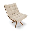 Ver imagem 3 de Kit 01 Poltrona e 01 Puff Giratório Costela Suede Bege Base Madeira Ma25 - D’Rossi