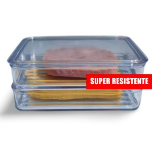 Porta Frios Presunto Queijo Acrílico Resistente Duplex Duplo com Tampa