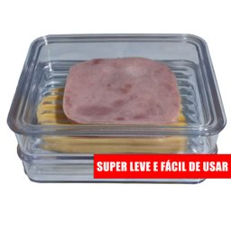 Porta Frios Presunto Queijo Acrílico Resistente Duplex Duplo com Tampa - 2