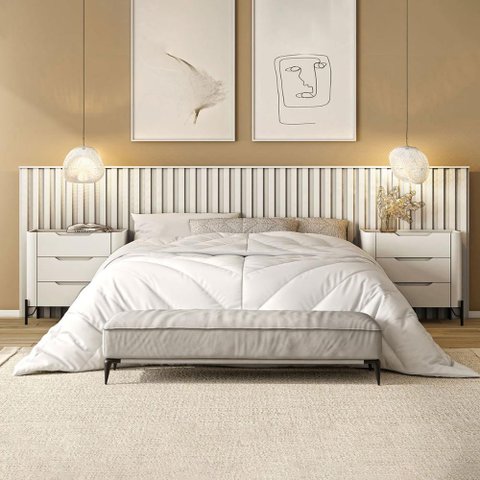 Conjunto Cabeceira King 360cm C/ 2 Mesas de Cabeceira em Mdf Cor:luna com Preto