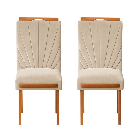 Kit 2 Cadeiras Estofadas de Jantar Lótus - Mdf em Veludo Pés em Madeira Eucalipto - Vintage Decor