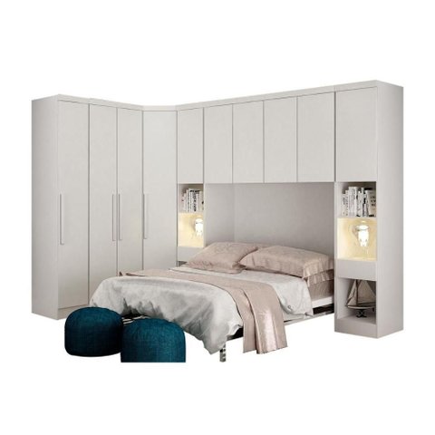 Quarto Modulado Rizon 6 Peças (1 Armário Ponte + 1 Closet + 2 Guarda Roupas + 2 Complementos)