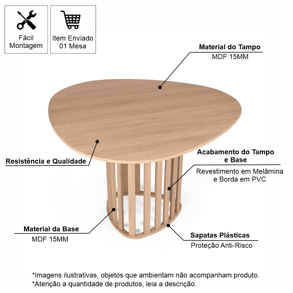 Mesa de Jantar Orgânica 4 Lugares 120x118cm Jade - Straub Web - 3