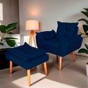 Ver imagem 2 de Kit Poltrona Decorativa e Puff Paola Pes Palito Suede Azul Marinho