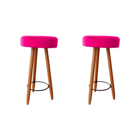 Kit Duas Banqueta Alta para Área Gourmet Balcão Pés Palito Courino Rosa Pink Eli Móveis e Decoração