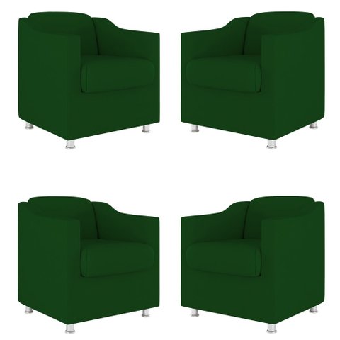 Kit 4 Poltronas Tilla Decorativas Consultório Sala Tecido Suede Cor:Verde