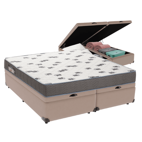 Cama Box Baú Bege e Colchão Light Espuma D33 Queen Ortobom