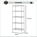 Ver imagem 3 de Estante Aço Cromado 5 Prateleiras Reguláveis Aramada Multiuso (l609*w355*h1800mm)