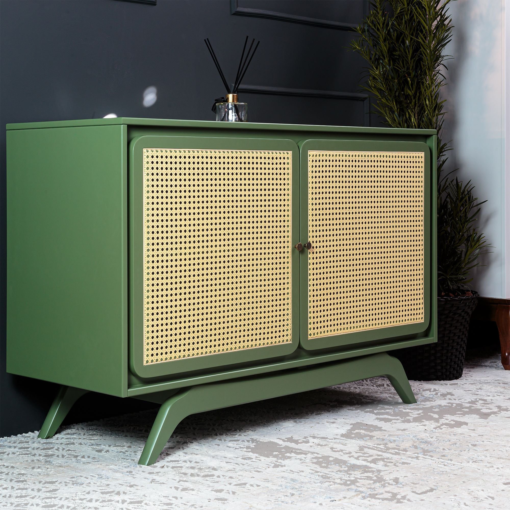 Balcão Buffet Ricco 113 Cm Laca 2 Portas em Palhinha Verde - 2