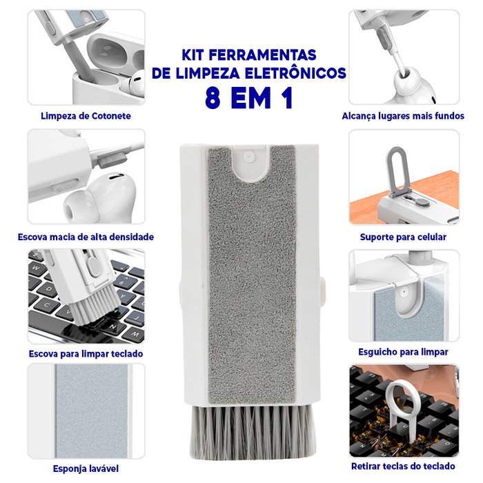 Kit Ferramentas Limpeza Eletrônicos - 8 em 1 Branco - 7