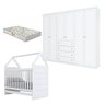 Berço Montessoriano e Guarda Roupa Infantil Americano 6 Portas Branco Hp com Colchão Gazin - Henn - 1