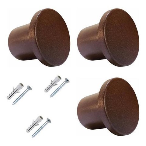 Kit 3 Ganchos Parede Pendurador Redondo Aluminio Resistente - Marrom