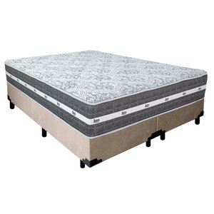 Cama Box Casal Bipartido Suede + Colchão Anjos Black Graphite Molas Ensacadas 138x188x64cm Cor:bege