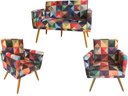 Ver imagem 1 de Kit Namoradeira + 2 Poltronas Decorativa Nina Suede Triângulo Pés Madeira Ms Decor