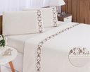 Ver imagem 1 de Jogo lençol Veneza quarto casal Padrão bordado 4 peças 2fronha:Palha com Chocolate