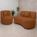 Ver imagem 2 de Kit Poltrona com Sofá Curvo 2 Lugares Forma Orgânica Corino Macio Maranata