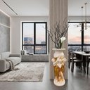 Ver imagem 2 de Vaso Decorativo Escultura Três Graças Branco com Dourado em Resina Italiana 108x42cm para Decoração