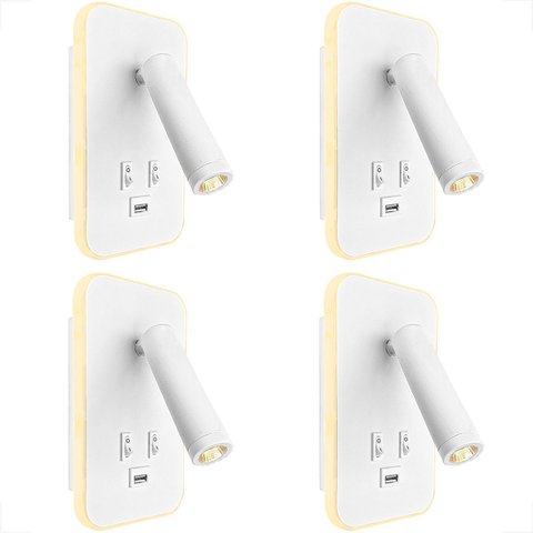 4 Arandela Parede Led Direcionável com Usb Interruptor Bet79