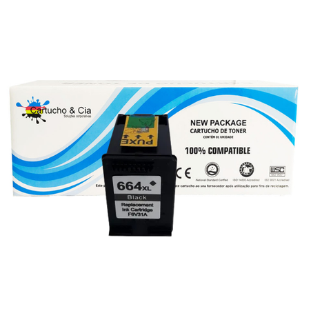 Cartucho de Tinta Compatível 664xl Preto F6v31a 14ml