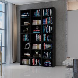 Estante de Livros Escritório 21 Nichos Livreiro Montenegro Preto Brienza Decor - 4