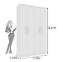 Ver imagem 2 de Guarda Roupa Solteiro 4 Portas 2 Gavetas 133cm Amsterdam Branco - TCIL Móveis