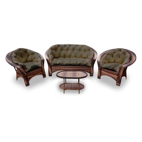 Conjunto de Sofá Fibra Sintética 19 - 1 Sofá 2 L + 2 Poltronas + 1 Mesa Centro - Tecido Duna Fendi
