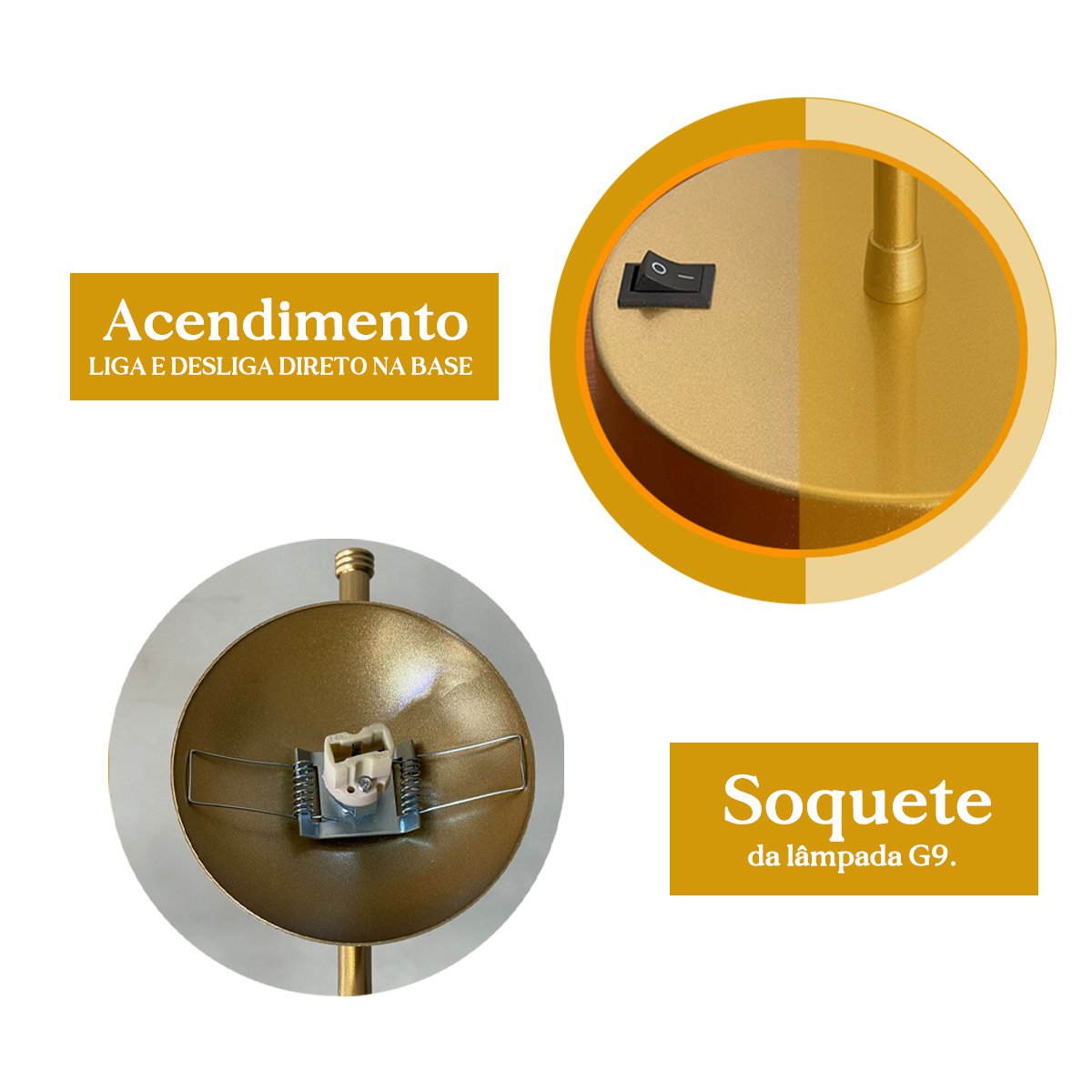 Kit 2 Unidades Abajures Dourado de Quarto Design Inclinado Vidro Globo Fosco Tensao Bivolt - 3