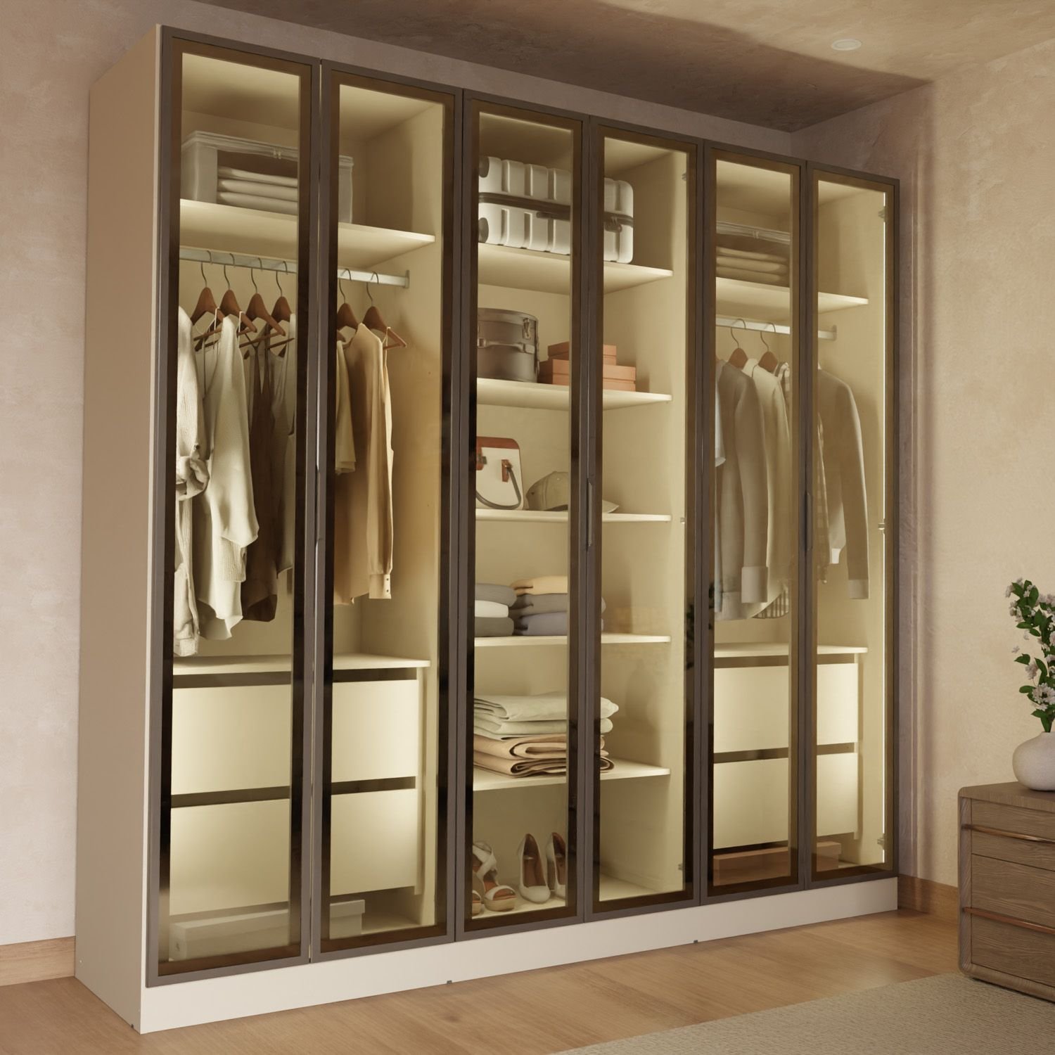 Guarda-roupa 6 Portas Reflecta com Led 100% Mdf Orion Cabecasa Madeiramadeira