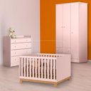 Ver imagem 1 de Conjunto Berço Mini Cama Slim, Cômoda Trocador e Guarda Roupa Rosa
