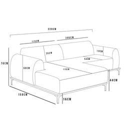Sofá 5 Lugares com Chaise Esquerdo Molino 320cm D02 Linho Chumbo D-465 - 7