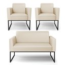 Ver imagem 1 de Sofá Namoradeira com 2 Poltronas Base Industrial Preto Marisa Corino D03 - D\'rossi Cor Bege