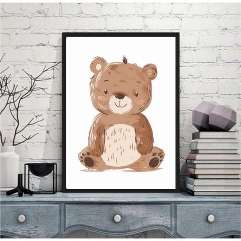 Quadro Arte Infantil Ursinho 24x18cm - com Vidro:moldura Preta
