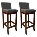 Ver imagem 1 de Kit 2 Banquetas Alta em Madeira Maciça Estofada Castanho Melody Suede Cinza