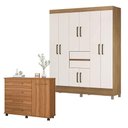Ver imagem 1 de Cômoda Flora e Guarda Roupa Casal Munique Amêndola Off White - Demóbile