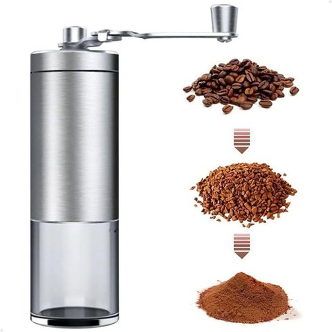 Moedor de Café Manual Lorben Compacto em Inox com Ajuste de Moagem Manivela Giratória