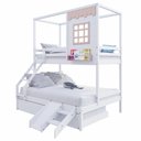 Ver imagem 2 de Treliche Infantil Casinha Reta Casal/ Solteiro com Escorregador Madeira Maciça Branco/ Rosa