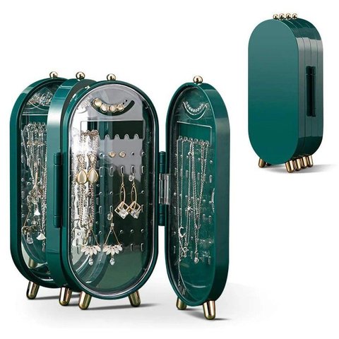 Porta Joia Dobrável C/ Espelho Caixa Organizadora de Mesa:verde