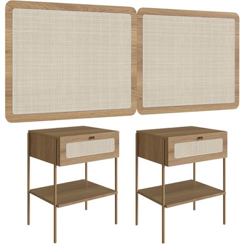 Cabeceira Queen 160cm e 2 Mesas Laterais 1 Gaveta Industrial Indy A03 Hanover - Lyam Decor