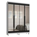 Ver imagem 2 de Guarda-Roupa Solteiro com Pés 4 Portas Batentes com Espelhos Branco/Preto/Preto Saturno Madesa