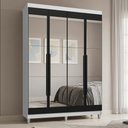 Ver imagem 1 de Guarda-Roupa Solteiro com Pés 4 Portas Batentes com Espelhos Branco/Preto/Preto Saturno Madesa