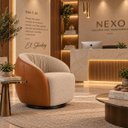 Ver imagem 1 de Poltrona Giratória 360° Orgânica Bouclé Sala Recepção Nuvem:Bouclê/Courino Sintético/ Bege Detalhe m