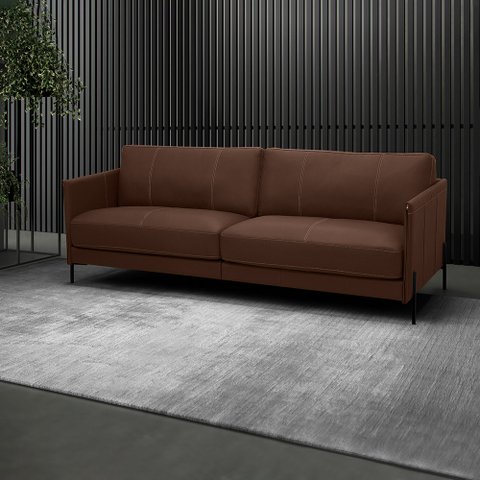 Sofá Decorativo Karine 4 Lugares Sala de Estar 270cm Pés em Aço Couro Marrom Chocolate G88 - Gran Be