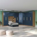 Ver imagem 1 de Guarda Roupa Quarto Modulado Solteiro Adapt  8 Peças Nogueira/Azul Profundo 397cm x 341cm - Kappesberg
