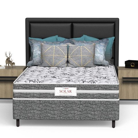 Conjunto Box Viúva Mola Ensacada Prodormir Solar Bambu Cinza