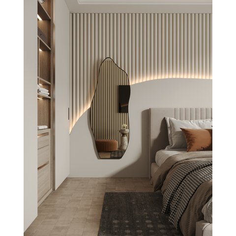 Espelho Orgânico Moldura em Couro 150x60 E06 Corpo Inteiro Quarto Grande Moderno Luxo Couro Preto